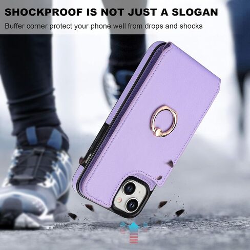 Folosu Compatible with iPhone 15 Plus Case Wallet with Card Holder, 360°Rotation Finger Ring Holder Kickstand, RFID Blocking Leather Protective Double Buttons Shockproof Cover 6.7 Inch Rose Gold in Saudi Arabia