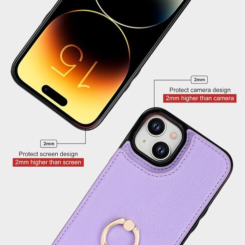 Folosu Compatible with iPhone 15 Plus Case Wallet with Card Holder, 360°Rotation Finger Ring Holder Kickstand, RFID Blocking Leather Protective Double Buttons Shockproof Cover 6.7 Inch Rose Gold in Saudi Arabia