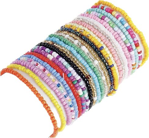 17Pcs Bohemian Stackable Beaded Bracelets Elastic Beaded Bracelets Handmade Bohemian Multilayer Stackable Seed Beaded Bracelets Jewelry for Women Girls in Saudi Arabia