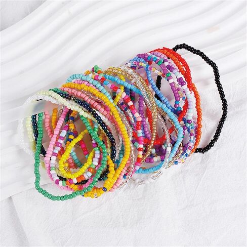 17Pcs Bohemian Stackable Beaded Bracelets Elastic Beaded Bracelets Handmade Bohemian Multilayer Stackable Seed Beaded Bracelets Jewelry for Women Girls in Saudi Arabia
