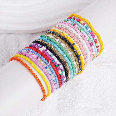 17Pcs Bohemian Stackable Beaded Bracelets Elastic Beaded Bracelets Handmade Bohemian Multilayer Stackable Seed Beaded Bracelets Jewelry for Women Girls in Saudi Arabia