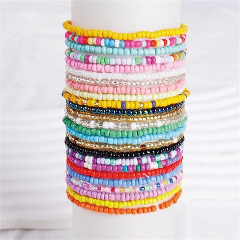 17Pcs Bohemian Stackable Beaded Bracelets Elastic Beaded Bracelets Handmade Bohemian Multilayer Stackable Seed Beaded Bracelets Jewelry for Women Girls in Saudi Arabia