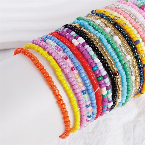 17Pcs Bohemian Stackable Beaded Bracelets Elastic Beaded Bracelets Handmade Bohemian Multilayer Stackable Seed Beaded Bracelets Jewelry for Women Girls in Saudi Arabia