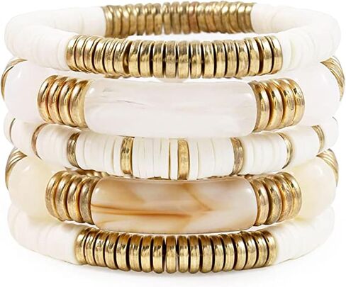 مجموعة أساور ملونة مطرزة من طين البوليمر واللؤلؤ قابلة للتكديس Y2K Kidcore Summer Beach البوهيمي طبقات أساور مجوهرات للنساء والفتيات المراهقات in Kuwait