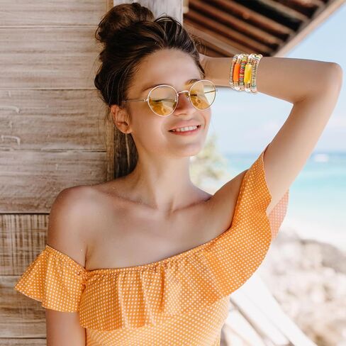 Bracelets Set Colorful Beaded Polymer Clay Pearl Stackable Charm Y2K Kidcore Summer Beach Bohemian Layering Bracelets Jewelry for Women Girls Teens in Saudi Arabia
