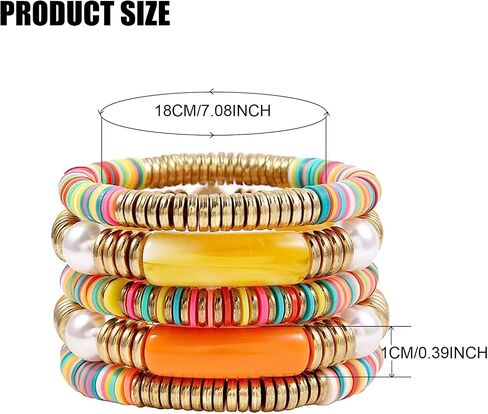 Bracelets Set Colorful Beaded Polymer Clay Pearl Stackable Charm Y2K Kidcore Summer Beach Bohemian Layering Bracelets Jewelry for Women Girls Teens in Saudi Arabia
