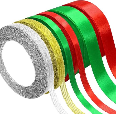 6 لفات 150 ياردة شرائط عيد الميلاد شريط من الساتان الأحمر لتغليف الهدايا الحرف عطلة عيد الميلاد الانحناء لتقوم بها بنفسك in Kuwait