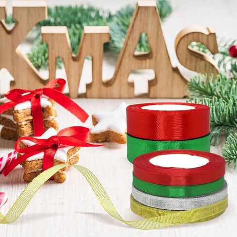6 لفات 150 ياردة شرائط عيد الميلاد شريط من الساتان الأحمر لتغليف الهدايا الحرف عطلة عيد الميلاد الانحناء لتقوم بها بنفسك in Kuwait