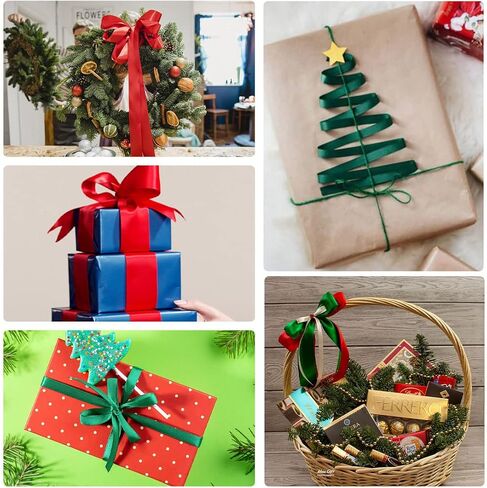 6 لفات 150 ياردة شرائط عيد الميلاد شريط من الساتان الأحمر لتغليف الهدايا الحرف عطلة عيد الميلاد الانحناء لتقوم بها بنفسك in Kuwait