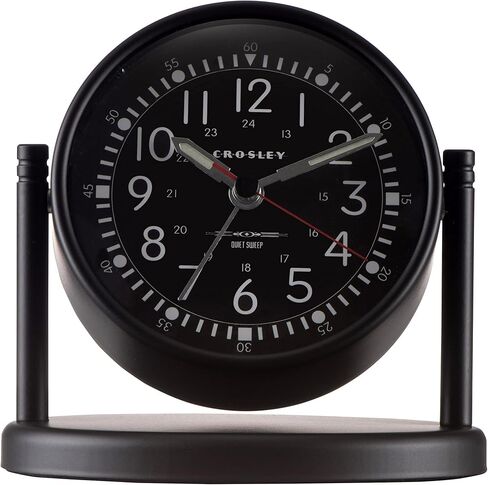 Crosley Nautical Alarm Clock for Desk Side Table and Night Stand, All Metal Case with Dome Glass Lens, Adjustable Viewing Angle, Simple Operating Controls (Black) in Saudi Arabia