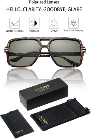 نظارات شمسية OUWEN Retro كبيرة الحجم مربعة الشكل للنساء والرجال، نظارات شمسية عصرية مستطيلة كبيرة وجسر مزدوج OW2237 in Saudi Arabia