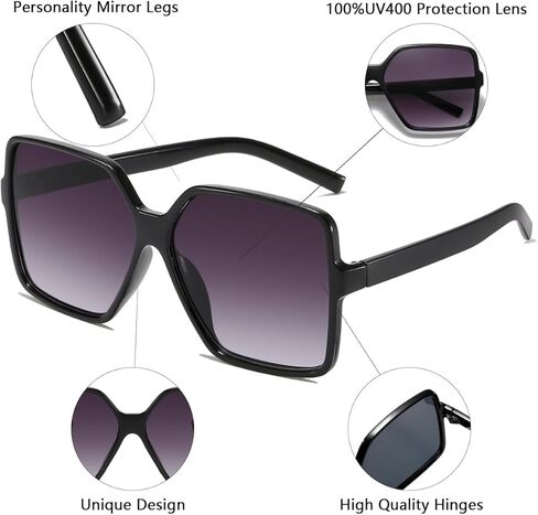 Women's Chic Square Oversized Sunglasses Big Large Wide Fashion Shades for Women Men 100% UV Protection in Kuwait