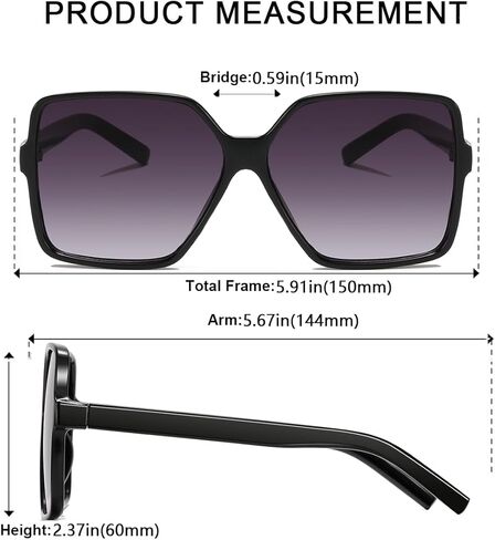 Women's Chic Square Oversized Sunglasses Big Large Wide Fashion Shades for Women Men 100% UV Protection in Kuwait