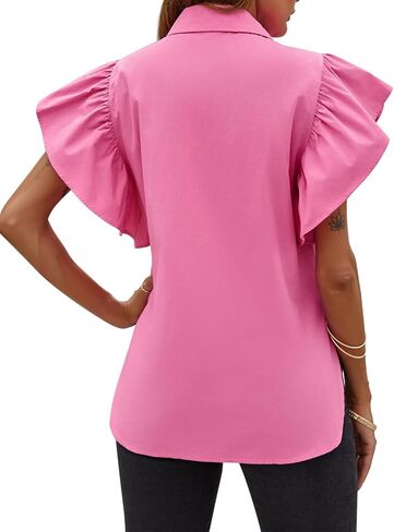 Tankaneo Womens Ruffle Button Down Shirts Cute Summer Short Sleeve Tops Blouse in Saudi Arabia