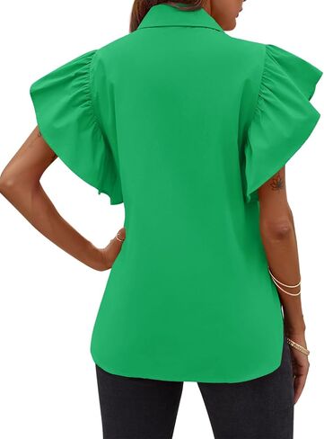 Tankaneo Womens Ruffle Button Down Shirts Cute Summer Short Sleeve Tops Blouse in Saudi Arabia