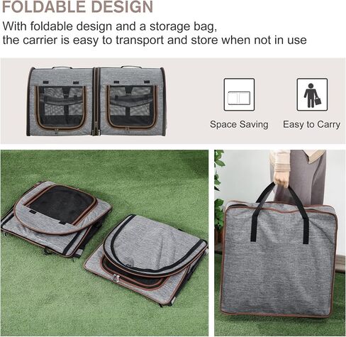 PawHut 39" Portable Soft-Sided Pet Cat Carrier with Divider, Two Compartments, Soft Cushions, & Storage Bag, Grey in Saudi Arabia