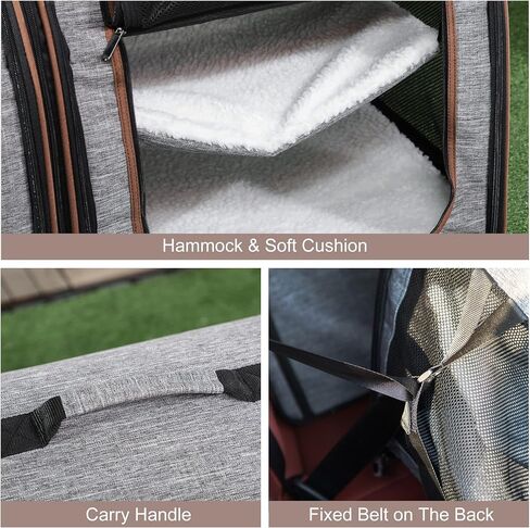 PawHut 39" Portable Soft-Sided Pet Cat Carrier with Divider, Two Compartments, Soft Cushions, & Storage Bag, Grey in Saudi Arabia