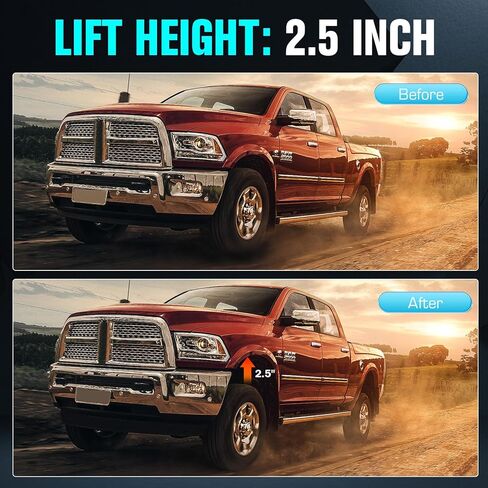 مجموعات رفع التسوية الأمامية مقاس 2.5 بوصة مناسبة لسيارات Ford Ranger 2WD 4WD 2019 2020 2021 2022، مجموعات مستوى التعليق الفاصل الأمامي من الألومنيوم ترفع 2.5 بوصة عند الالتقاط بإطارات 255/265/285 in Kuwait