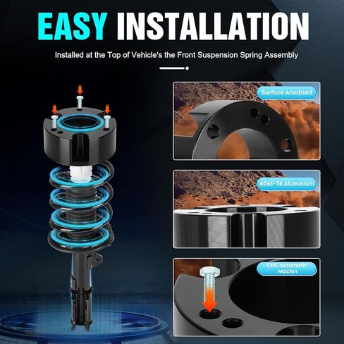 مجموعات رفع التسوية الأمامية مقاس 2.5 بوصة مناسبة لسيارات Ford Ranger 2WD 4WD 2019 2020 2021 2022، مجموعات مستوى التعليق الفاصل الأمامي من الألومنيوم ترفع 2.5 بوصة عند الالتقاط بإطارات 255/265/285 in Kuwait