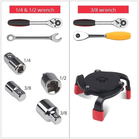 مفتاح ربط فلتر الزيت العالمي، مجموعة أدوات إزالة فلتر الزيت 3 فك قابلة للتعديل من 2.4 بوصة إلى 3.8 بوصة، تعمل مع مقابس محرك السقاطة 3/8 بوصة in Kuwait