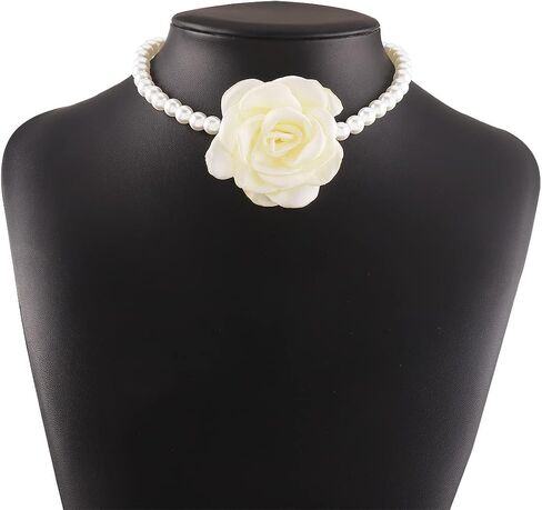 Large Rose Flower Pearl Choker Necklaces, Vintage French Camellia Charm Short Clavicle Necklaces, Fashion Statement Jewelry Gifts for Women Teen Girls in Saudi Arabia