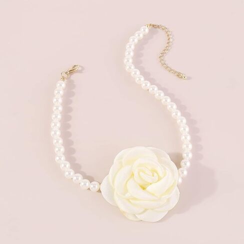 Large Rose Flower Pearl Choker Necklaces, Vintage French Camellia Charm Short Clavicle Necklaces, Fashion Statement Jewelry Gifts for Women Teen Girls in Saudi Arabia