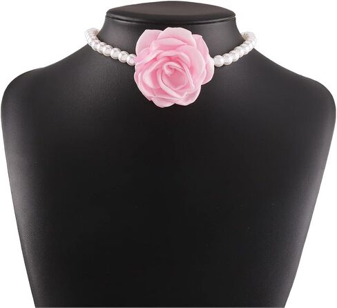Large Rose Flower Pearl Choker Necklaces, Vintage French Camellia Charm Short Clavicle Necklaces, Fashion Statement Jewelry Gifts for Women Teen Girls in Kuwait