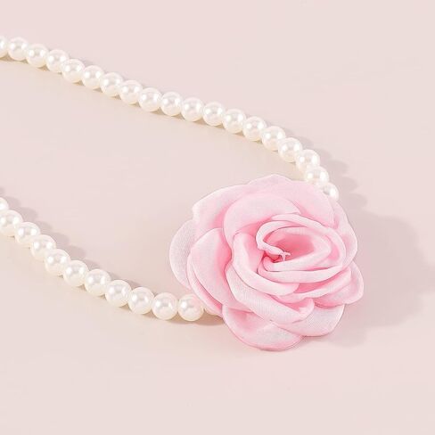 Large Rose Flower Pearl Choker Necklaces, Vintage French Camellia Charm Short Clavicle Necklaces, Fashion Statement Jewelry Gifts for Women Teen Girls in Kuwait