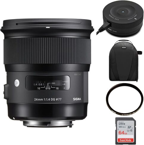 عدسة سيجما 24 ملم f/1.4 DG HSM Art لكاميرات Canon DSLR مع قاعدة توصيل USB وفلتر عدسة وحزمة ملحقات (5 قطع) in Saudi Arabia