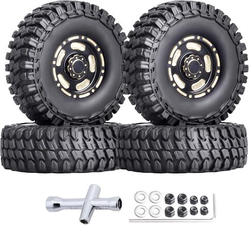 HobbyPark Brass 1.0 Beadlock Wheels & Tires for 1/18 TRX4M Upgrades Parts 1/18 SCX24 1/24 RC Crawler Replacement, Set of 4 (Type C) in Saudi Arabia