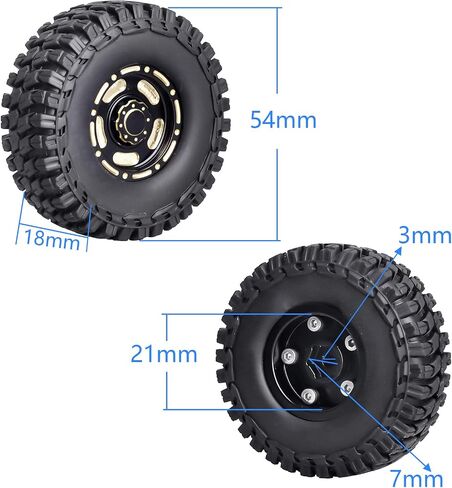 HobbyPark Brass 1.0 Beadlock Wheels & Tires for 1/18 TRX4M Upgrades Parts 1/18 SCX24 1/24 RC Crawler Replacement, Set of 4 (Type C) in Saudi Arabia