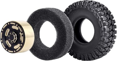 HobbyPark Brass 1.0 Beadlock Wheels & Tires for 1/18 TRX4M Upgrades Parts 1/18 SCX24 1/24 RC Crawler Replacement, Set of 4 (Type C) in Saudi Arabia