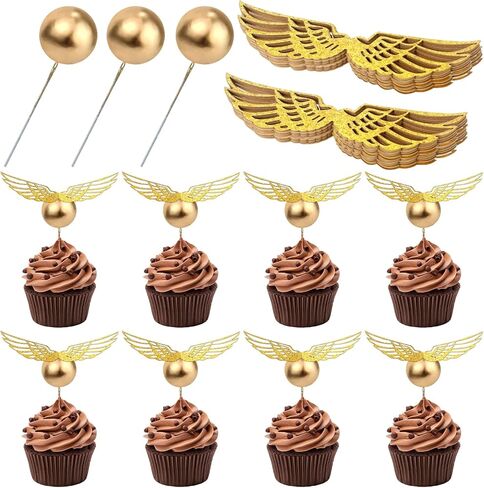 24 قطعة من أغطية الكب كيك، معالج سحري ذهبي أجنحة عيد ميلاد لوازم تزيين الكيك للأطفال الأولاد والبنات استحمام الطفل in Kuwait