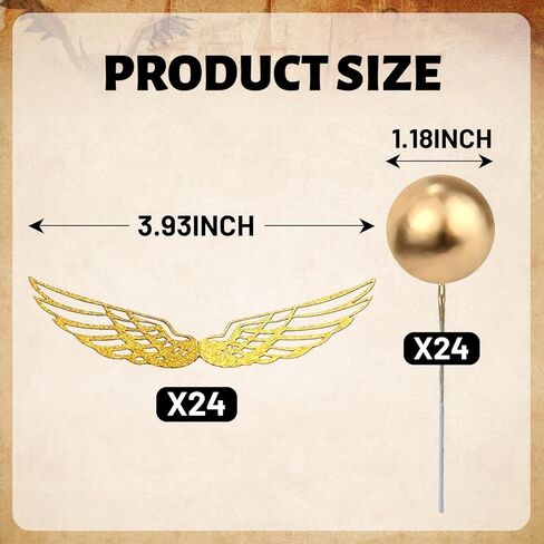24 قطعة من أغطية الكب كيك، معالج سحري ذهبي أجنحة عيد ميلاد لوازم تزيين الكيك للأطفال الأولاد والبنات استحمام الطفل in Kuwait
