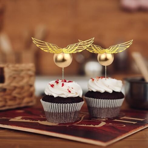 24 قطعة من أغطية الكب كيك، معالج سحري ذهبي أجنحة عيد ميلاد لوازم تزيين الكيك للأطفال الأولاد والبنات استحمام الطفل in Kuwait