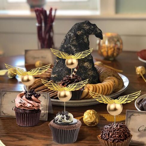 24 قطعة من أغطية الكب كيك، معالج سحري ذهبي أجنحة عيد ميلاد لوازم تزيين الكيك للأطفال الأولاد والبنات استحمام الطفل in Kuwait