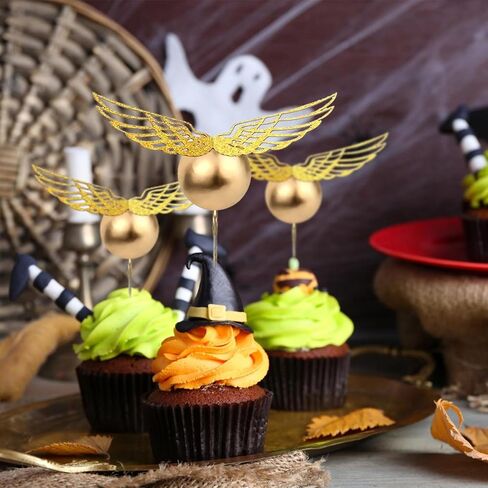 24 قطعة من أغطية الكب كيك، معالج سحري ذهبي أجنحة عيد ميلاد لوازم تزيين الكيك للأطفال الأولاد والبنات استحمام الطفل in Kuwait