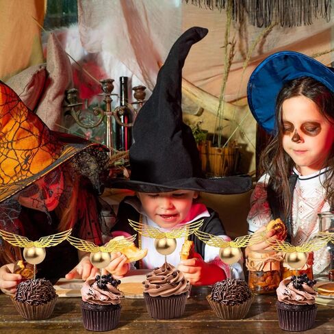 24 قطعة من أغطية الكب كيك، معالج سحري ذهبي أجنحة عيد ميلاد لوازم تزيين الكيك للأطفال الأولاد والبنات استحمام الطفل in Kuwait