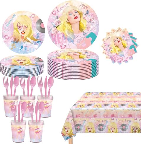 TS Birthday Party Supplies -Serves 24 Guests,Includes Paper Plates Napkins Cups Plastic Tablecloths Music Tableware Set For Boys Kids Girls Fans Birthday Party Decorations in Saudi Arabia