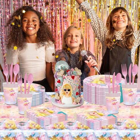 TS Birthday Party Supplies -Serves 24 Guests,Includes Paper Plates Napkins Cups Plastic Tablecloths Music Tableware Set For Boys Kids Girls Fans Birthday Party Decorations in Saudi Arabia
