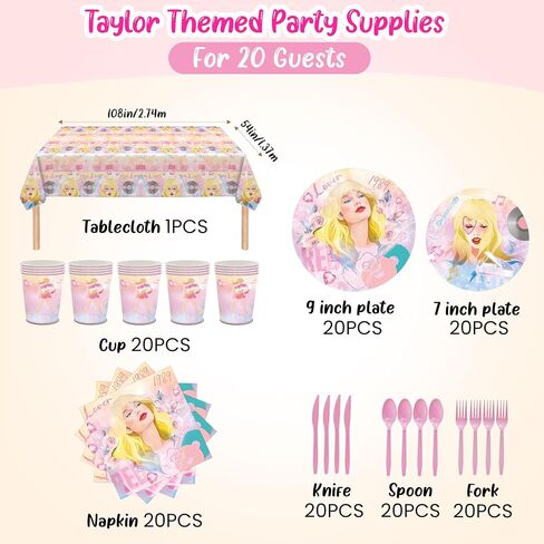 TS Birthday Party Supplies -Serves 24 Guests,Includes Paper Plates Napkins Cups Plastic Tablecloths Music Tableware Set For Boys Kids Girls Fans Birthday Party Decorations in Saudi Arabia