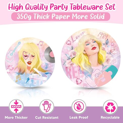 TS Birthday Party Supplies -Serves 24 Guests,Includes Paper Plates Napkins Cups Plastic Tablecloths Music Tableware Set For Boys Kids Girls Fans Birthday Party Decorations in Saudi Arabia
