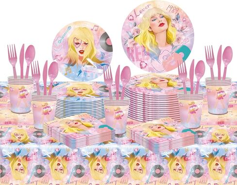 TS Birthday Party Supplies -Serves 24 Guests,Includes Paper Plates Napkins Cups Plastic Tablecloths Music Tableware Set For Boys Kids Girls Fans Birthday Party Decorations in Saudi Arabia