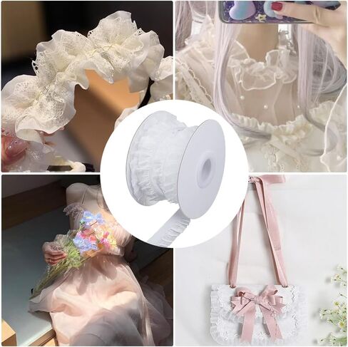 GORGECRAFT 10 Yards Ruffled Elastic Trim Pink Stretch Ruffle Ribbon Tulle Trim Fabric Ruffle Trim Ribbon Pleated Lace Fabric Trim for Dress Pillowcase Doll Decorations DIY Handicrafts in Saudi Arabia