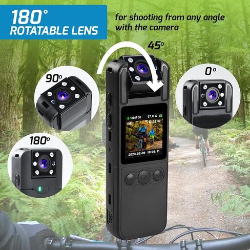 DANOPLUS Body Camera HD 1080P Body Cameras with Audio and Video Recording, 180° Rotating Lens Body Cam with IR Night Vision &10 Hours Continuous Recording, Personal Body Cam with 1/4" Screw Hole in Saudi Arabia