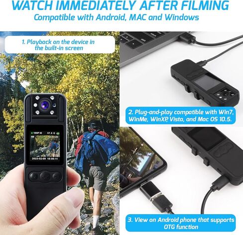 DANOPLUS Body Camera HD 1080P Body Cameras with Audio and Video Recording, 180° Rotating Lens Body Cam with IR Night Vision &10 Hours Continuous Recording, Personal Body Cam with 1/4" Screw Hole in Saudi Arabia