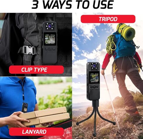 DANOPLUS Body Camera HD 1080P Body Cameras with Audio and Video Recording, 180° Rotating Lens Body Cam with IR Night Vision &10 Hours Continuous Recording, Personal Body Cam with 1/4" Screw Hole in Saudi Arabia