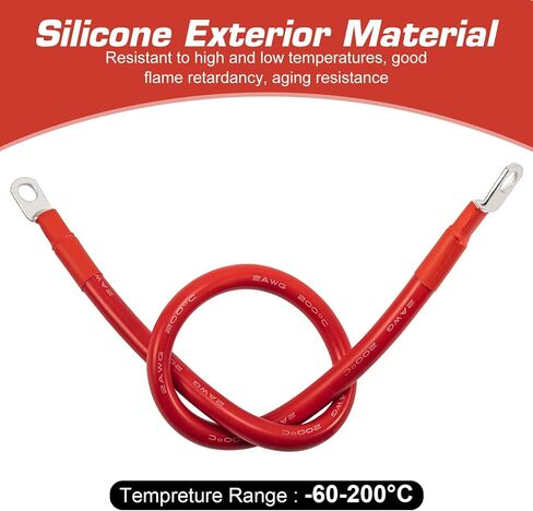 تغيير مور 2 AWG كابل البطارية 2 قياس كابلات عاكس البطارية مع محطات 3/8 بوصة، كابل لحام النحاس النقي، سلك نحاسي للشاحنة، دراجة نارية، RV، البحرية الأحمر والأسود (1FT) in Kuwait