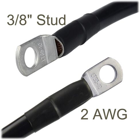 كابل بطارية Cllena 2 AWG - أطراف حلقية 3/8 بوصة لبنوك بطاريات القوارب البحرية للسيارة الشمسية RV (18 بوصة) in Saudi Arabia