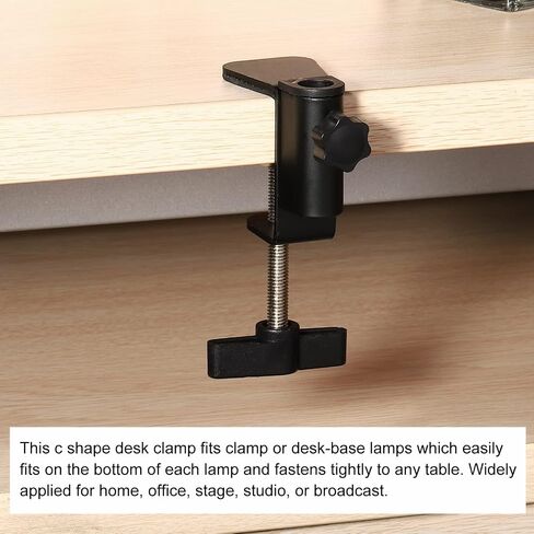 PATIKIL 0.49" Hole Dia. Desk Clamp, 2 Pcs Universal C-Clamp Base with Adjustable Screw for Microphone Mic Arm Table Lamp Mount Holder, Black in Kuwait